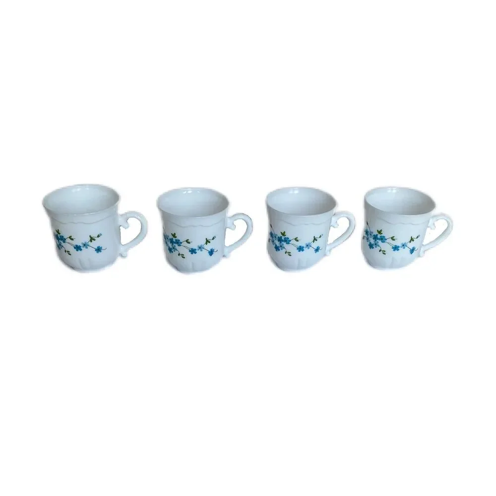 Set Of 4 Arcopal France Veronica Blue Floral Pattern Tea Coffee Cups 3 1/8